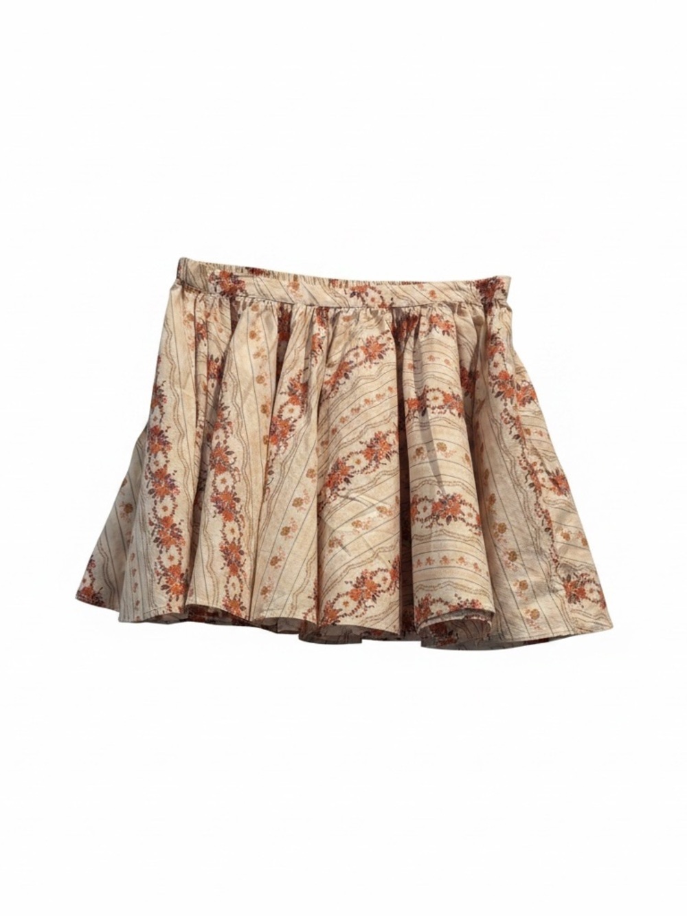 Free People Cream and Orange Floral Circle Skirt Side Pockets